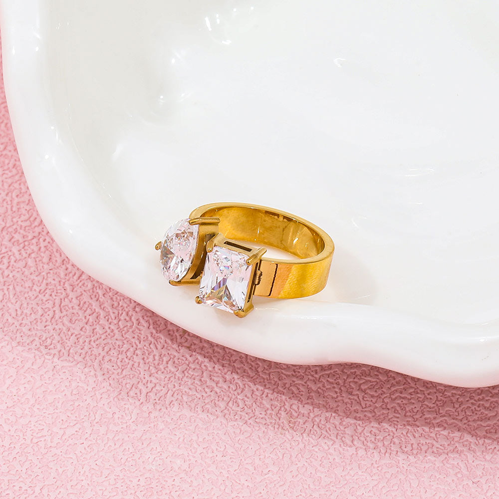 Bague avec double Zircon goutte d'eau et rectangle