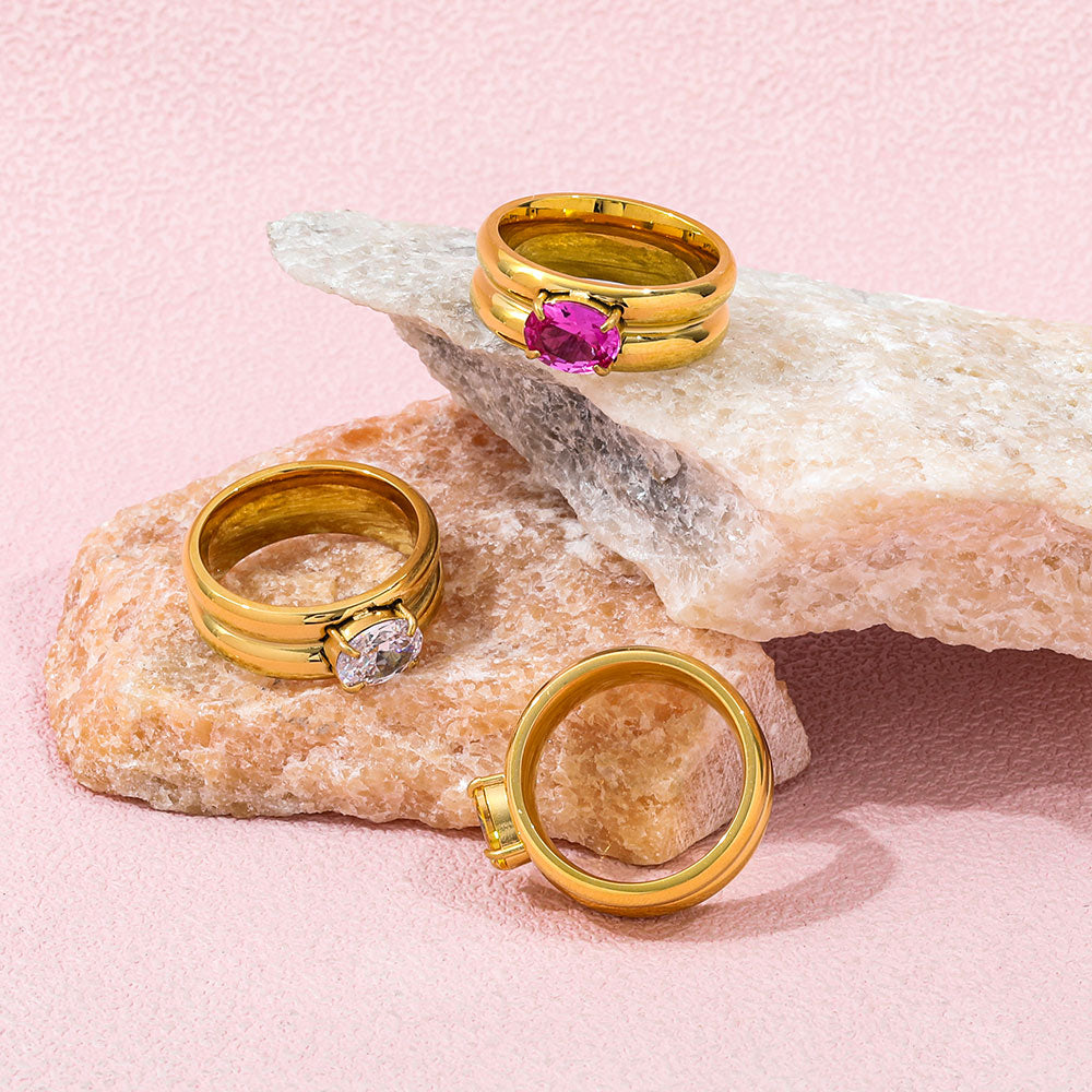 Bague double anneau avec Zircon coloré
