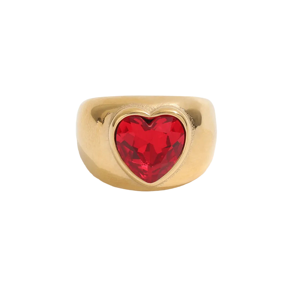Bague avec un grand coeur rouge Zircon