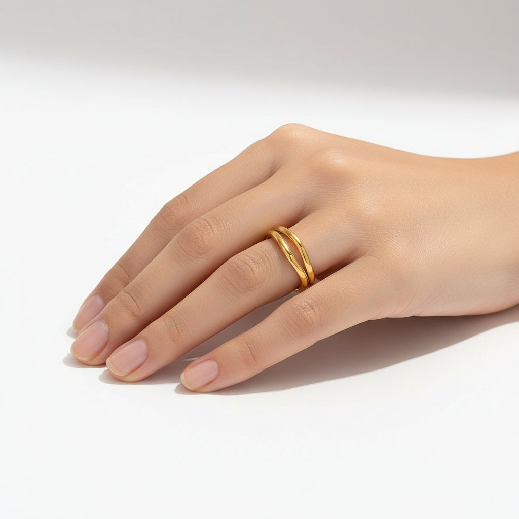 Bague Double couche courbe anneaux