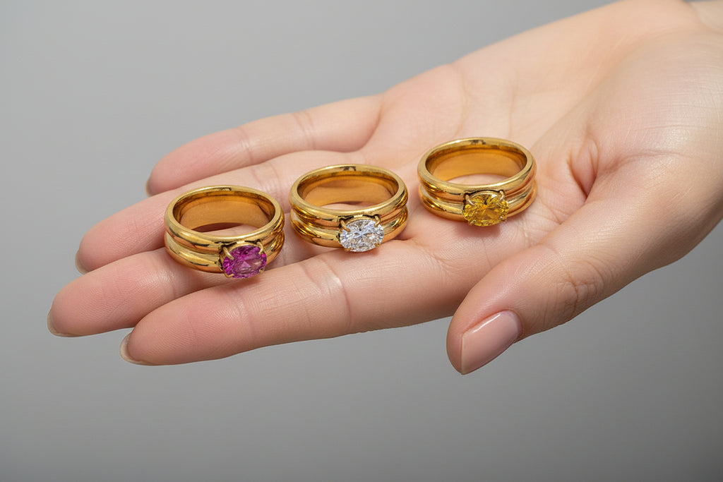 Bague double anneau avec Zircon coloré