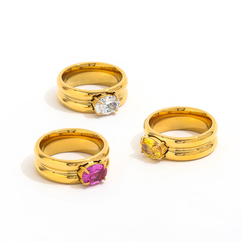 Bague double anneau avec Zircon coloré